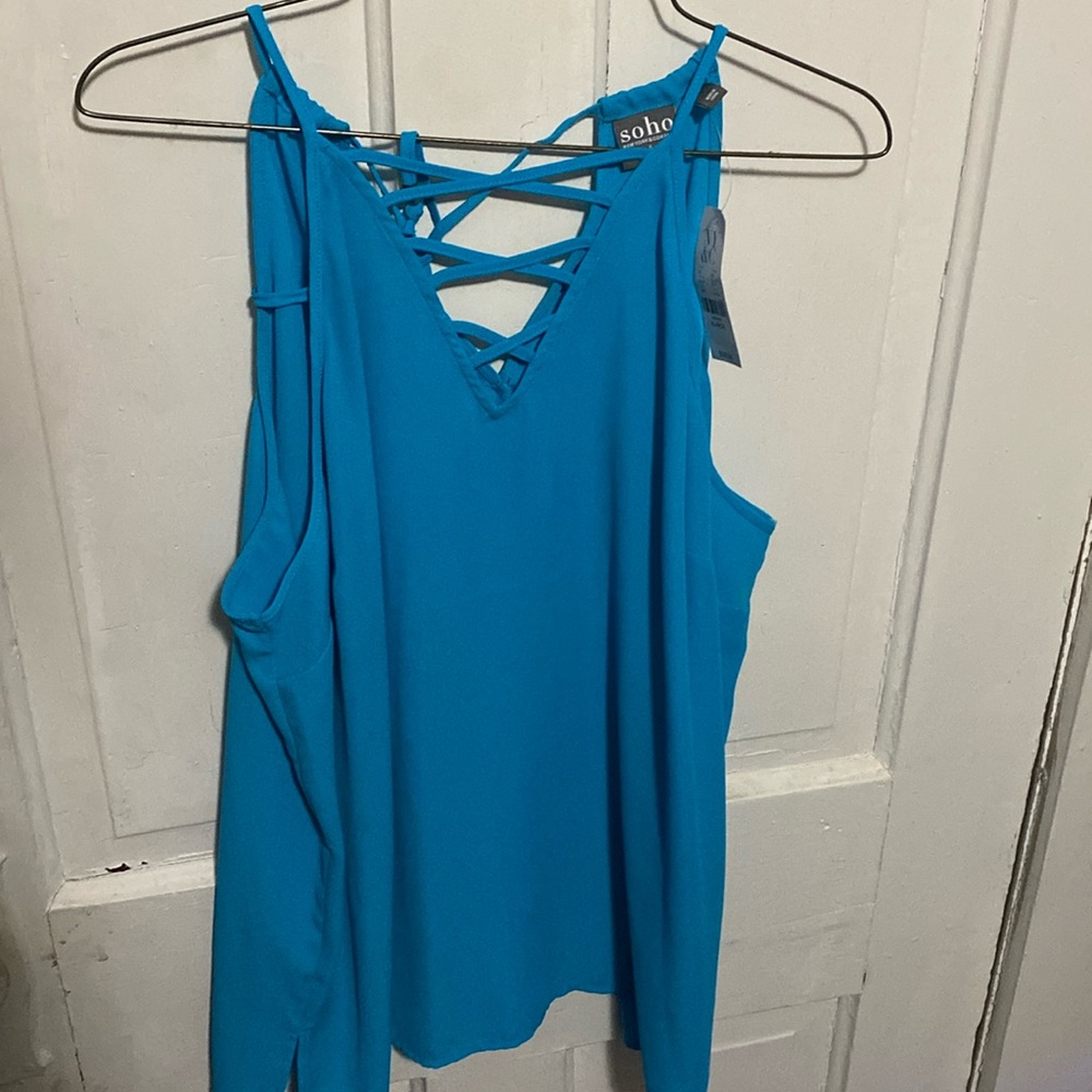 Blue cross laced and tie able back tank top